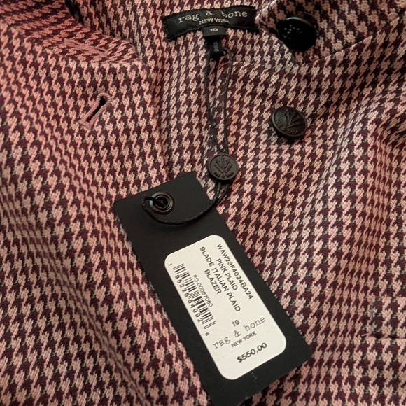 Rag & Bone Slade Pink Ponte Houndstooth Plaid Blazer - Picture 12 of 15